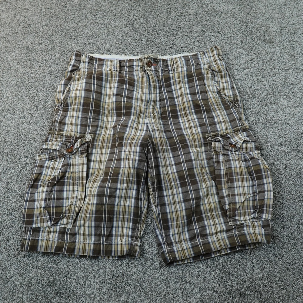VTG American Eagle Shorts Mens 34 Brown Plaid Cargo Utility Outdoor Hiking Y2K